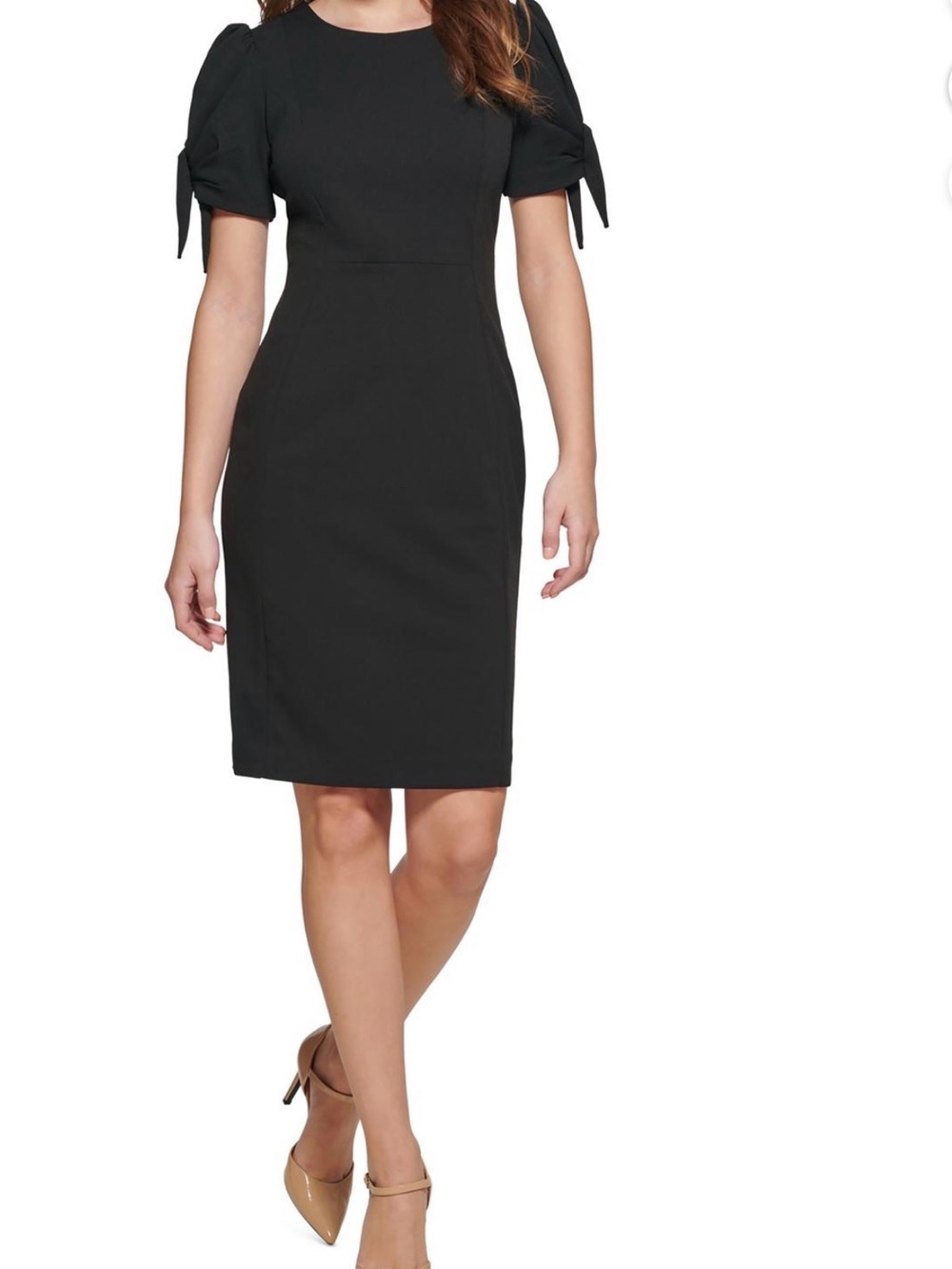 Calvin Klein Classic Black Crepe Sheath Dress Butterfly Sleeves Size 8